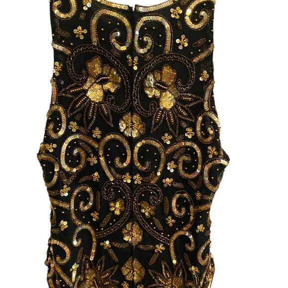 VTG 90s black Gold beaded sequin sleeveless blouse Formal Holiday Christmas NYE - Picture 4 of 7